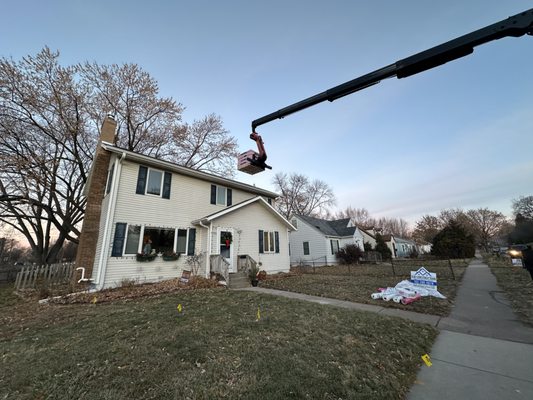 Unloading material on the garage