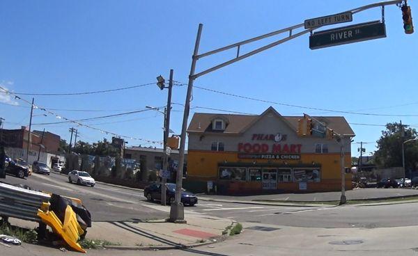 in the "nice" part of town with the remnants of a car in the lower left and a panhandler off screen to the right