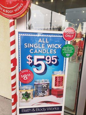 All the single wick candles are $5.95