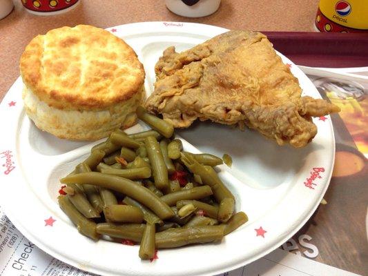 One piece breast combo special with drink for $5. Tasty chicken, great biscuit. Will probably go there in the am for breakfast.