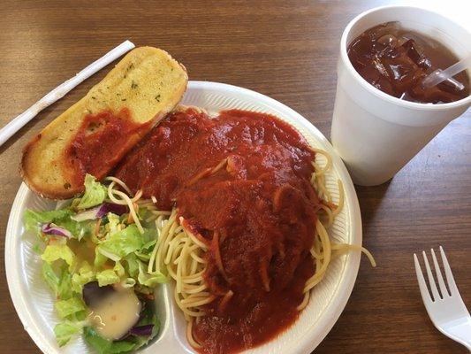 Cafe open. 11am-1pm, Tuesday-Friday. All-you-can-eat spaghetti buffet. Incl tea/lemonade, salad, garlic bread. $4. Cash only.