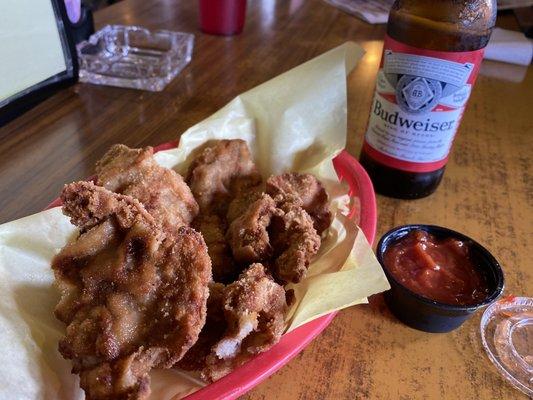 The famous Rocky Mountain Oyster's - Ordered them super rare with a glass of warm milk