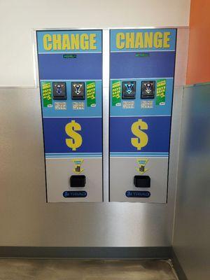 Our state of the art changers recycle bills up to $20 with $5 bills. Won't leave you with the problem of to much left over change.