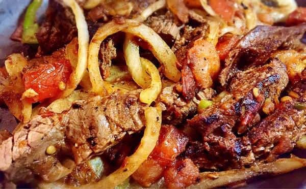 Closeup of the steak fajitas