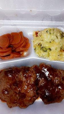 Hamburger Steak, Broccoli/Cheese Casserole, with Sweet Carrots!