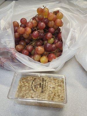 Fresh grapes $5; honeycomb $10