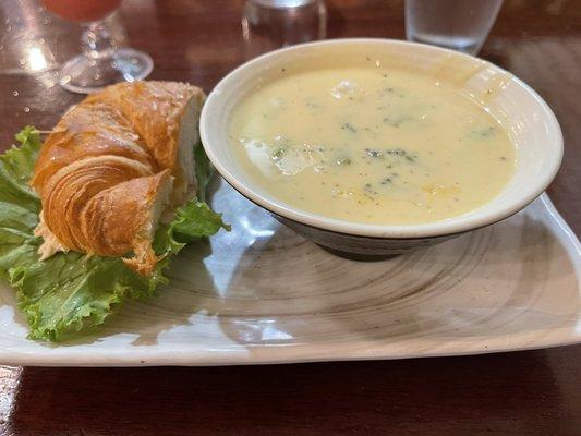 Chicken Salad Croissant and Broccoli Cheese Soup.