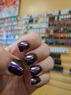 I was able to make an immediate appointment with 2 pedicures, 2 manicures. I had the lavender deluxe pedi and black magic chrome nails #265.