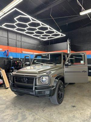 G WAGON in progress while getting the NANO CERAMIC treatment on the front windshield and 2 front doors. BEAT THE HEAT with US this summer!