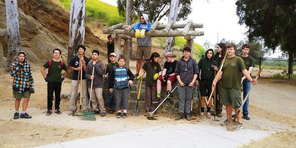 Scouts from Troop 270 clean up Mt. Rubidoux and repair trails for the parishioners on Easter Sunday.