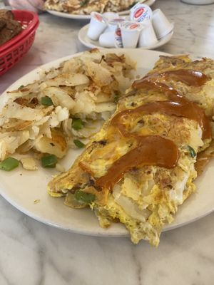 Bacon Omelette with Corned Beef Hash