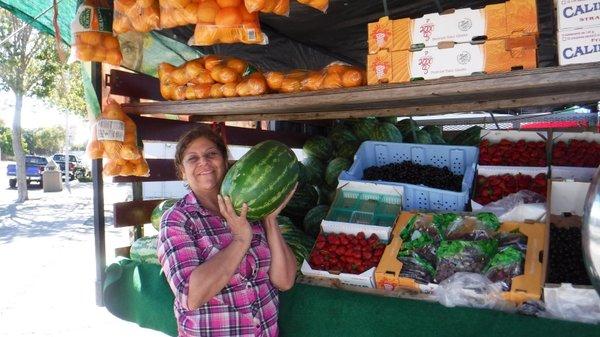 Maria Anne with a perfect watermelon.