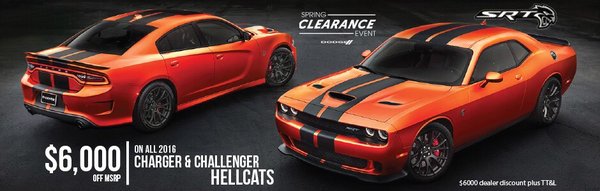 The powerful 2016 #Dodge #Charger and #Challenger #Hellcat with 707 horsepower, now with $6,000 of from MSRP only at Sunland Park Dodge.