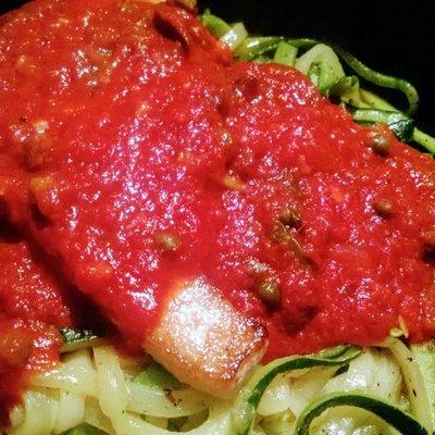 Swordfish Puttanesca on Zucchini Noodles...to-die-for.