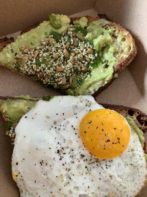 Avocado toast with sunny side up eggs $8. Amazing!!!