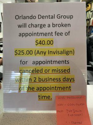 Appointment cancelation fees