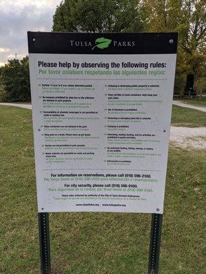 Rules of Robert J Riggs Jr Park, Tulsa