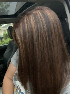 Natural mocha brown with caramel highlights.