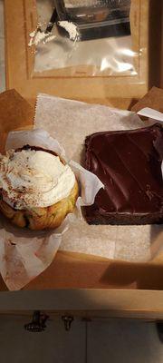 Cinnamon Roll and Large Brownie