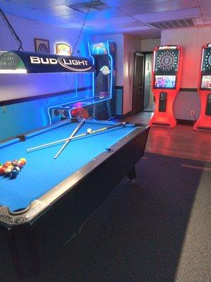 Jet pong, darts and pool in the back