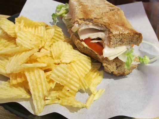 turkey sandwich served with chips