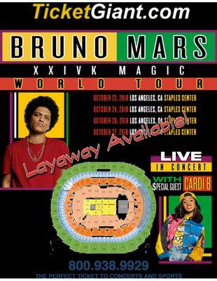 Bruno Mars tickets are available (800)938-9929