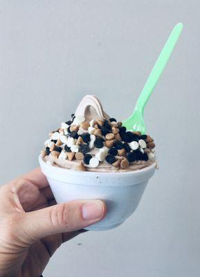 Flavor: Mounds bar frozen yogurt with chocolate chips!