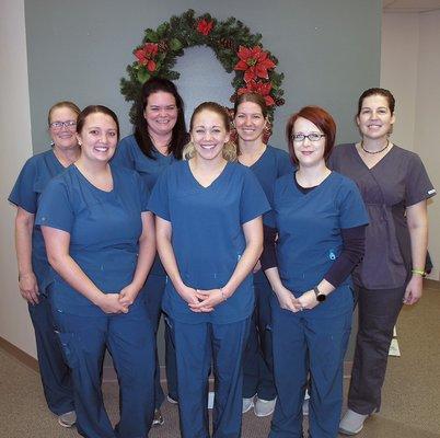 Staff holiday photo! We are the home to Dr. Hoban, her two dental assistants, two hygenists, and two office staff.