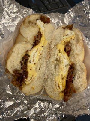 Bacon egg and cheese on a roll