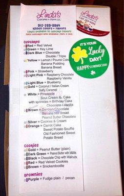 Linda's Cupcakes -- menu