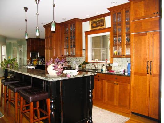 Black Distressed Island with Cherry Frame-less style Kitchen