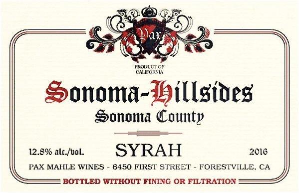 Pax Sonoma Hillsides Syrah received 100 Point Score using a Nomacorc closure