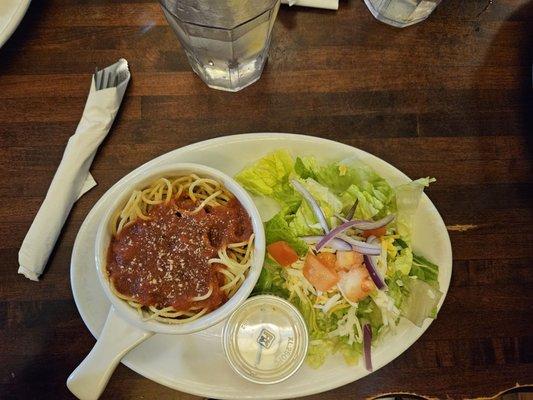 Choose 2: spaghetti and side salad