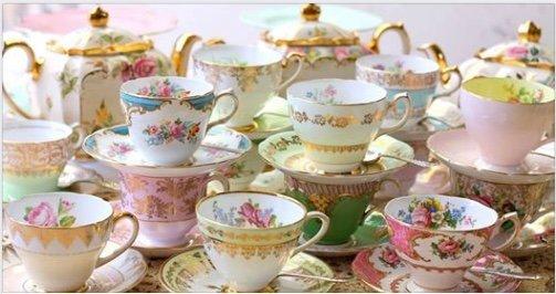 Teacups and saucers the Alta Mira Club uses for its Fundraiser Teas