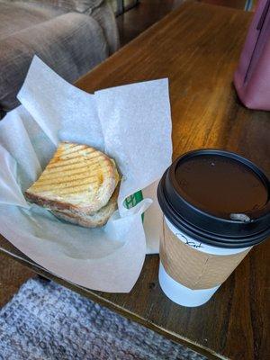 Breakfast panini with a salted caramel latte