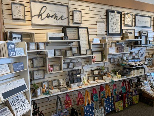 We carry a large selection of signs and home decor.