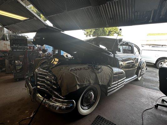 Bob working on the electrical parts of this super nice classic car!