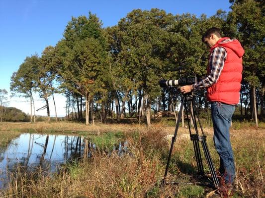 On a video production during a beautiful autumn day.