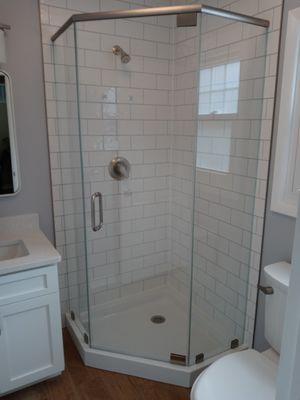 semi-Frameless Neo Angle Shower Doors.