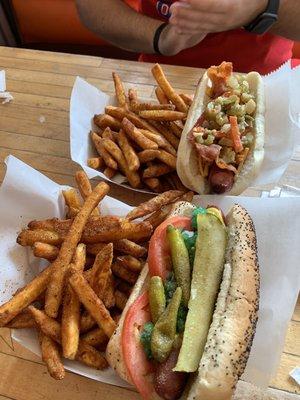 Chicago dog and midway monster with fries