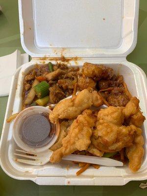 Spicy chicken (top left)  Orange chicken(top right) Sweet and Sour Chicken