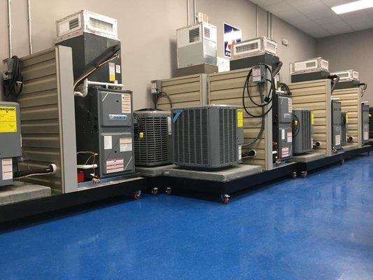 HVAC Tech Training Room with hands-on live working units