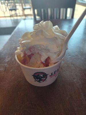 Seasonal raspberry mango sundae