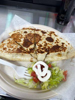 Steak quesadilla with fajitas . So far so good .. very delicious.