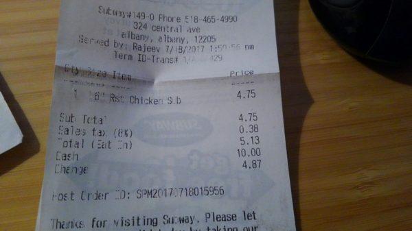 Here is the receipt. I was charged 4.75 instead of the 3.50 deal of the day