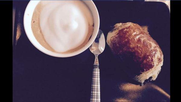 Delicious warm pain au chocolate and a Cappuccino