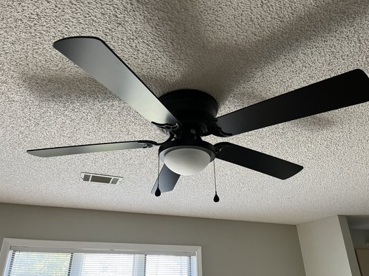 A fan I Installed in a finished basement, Light and fan replacements are an easy upgrade to modernize a space. Contact me for pricing!