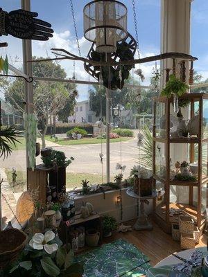 View of the town square from shop with some of gifts for the home