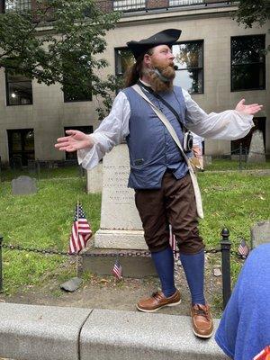 Jeremiah Poope in front of Paul Revere's gravestone