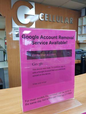 Google Account Removal Service Available.